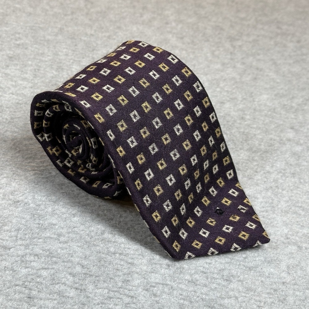Vintage Gap Premium Neckwear Purple Geometric Pattern Wool Silk Tie 58x3.5 NOTE